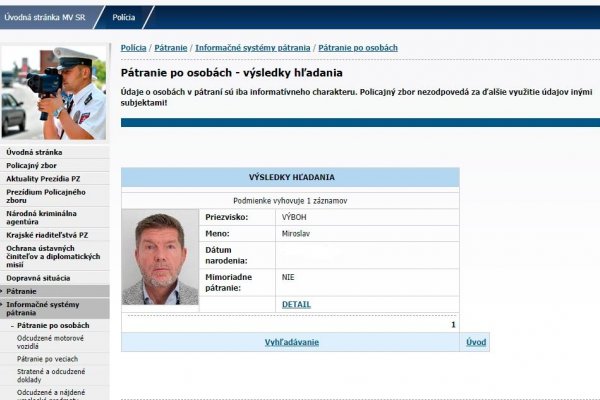 Miroslav Výboh je už v databáze hľadaných osôb
